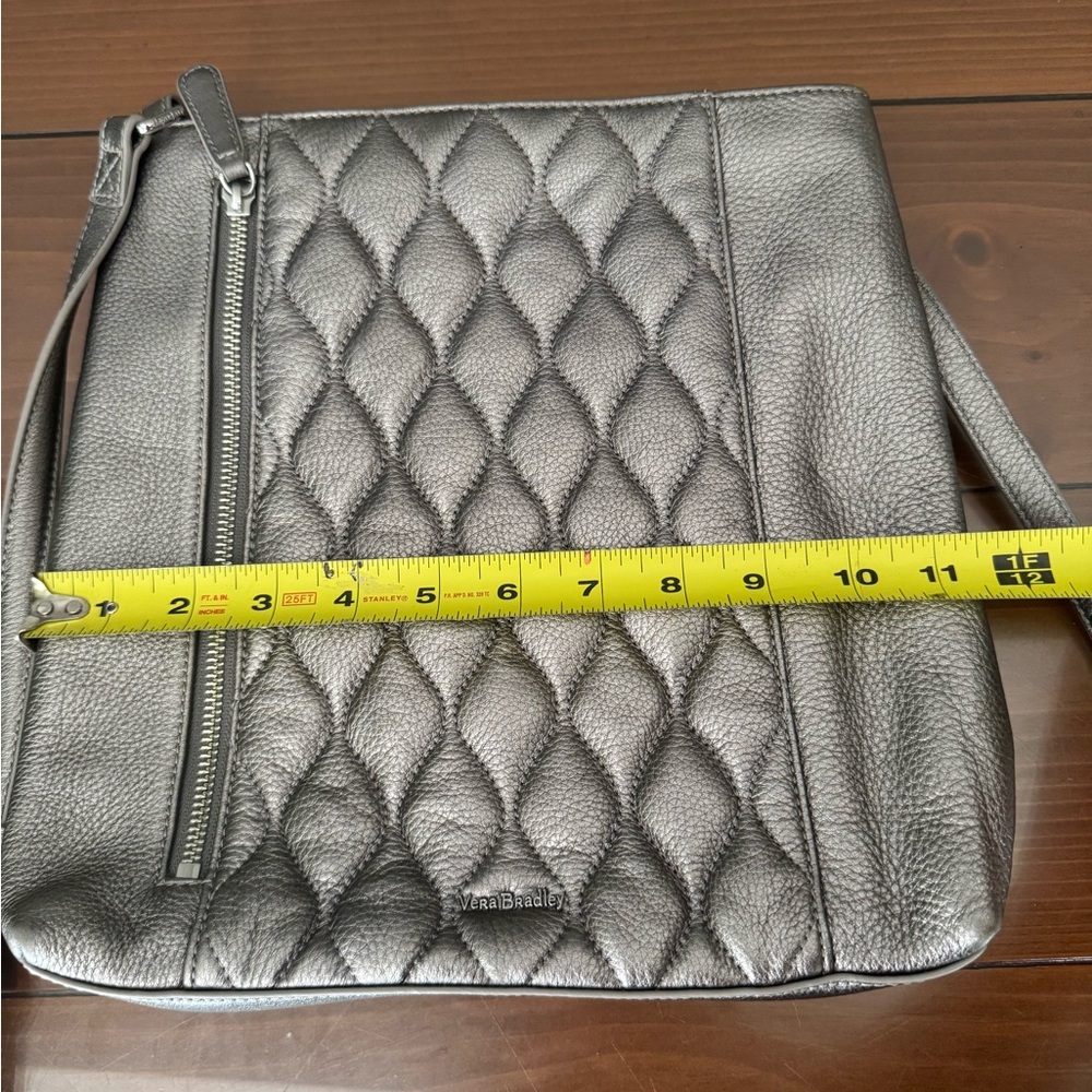 Vera Bradley Metallic Silver Quilted Leather Crossbody Shoulder Bag Purse - Picture 11 of 13